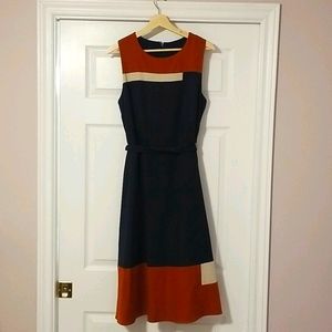 Fit and Flare Dress with Navy Sash